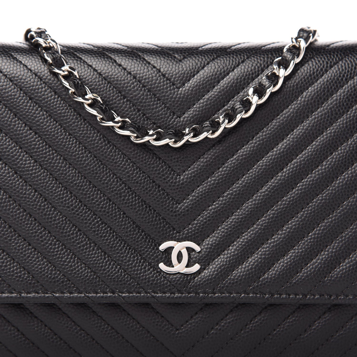 Chanel Caviar Chevron Quilted Wallet On Chain WOC Black 11 of 12