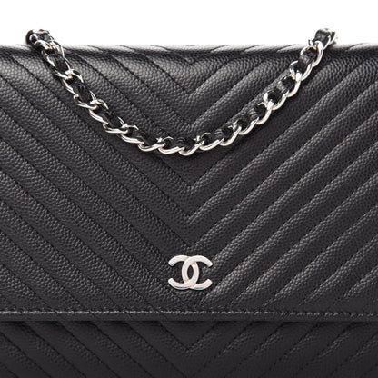 Chanel Caviar Chevron Quilted Wallet On Chain WOC Black 11 of 12