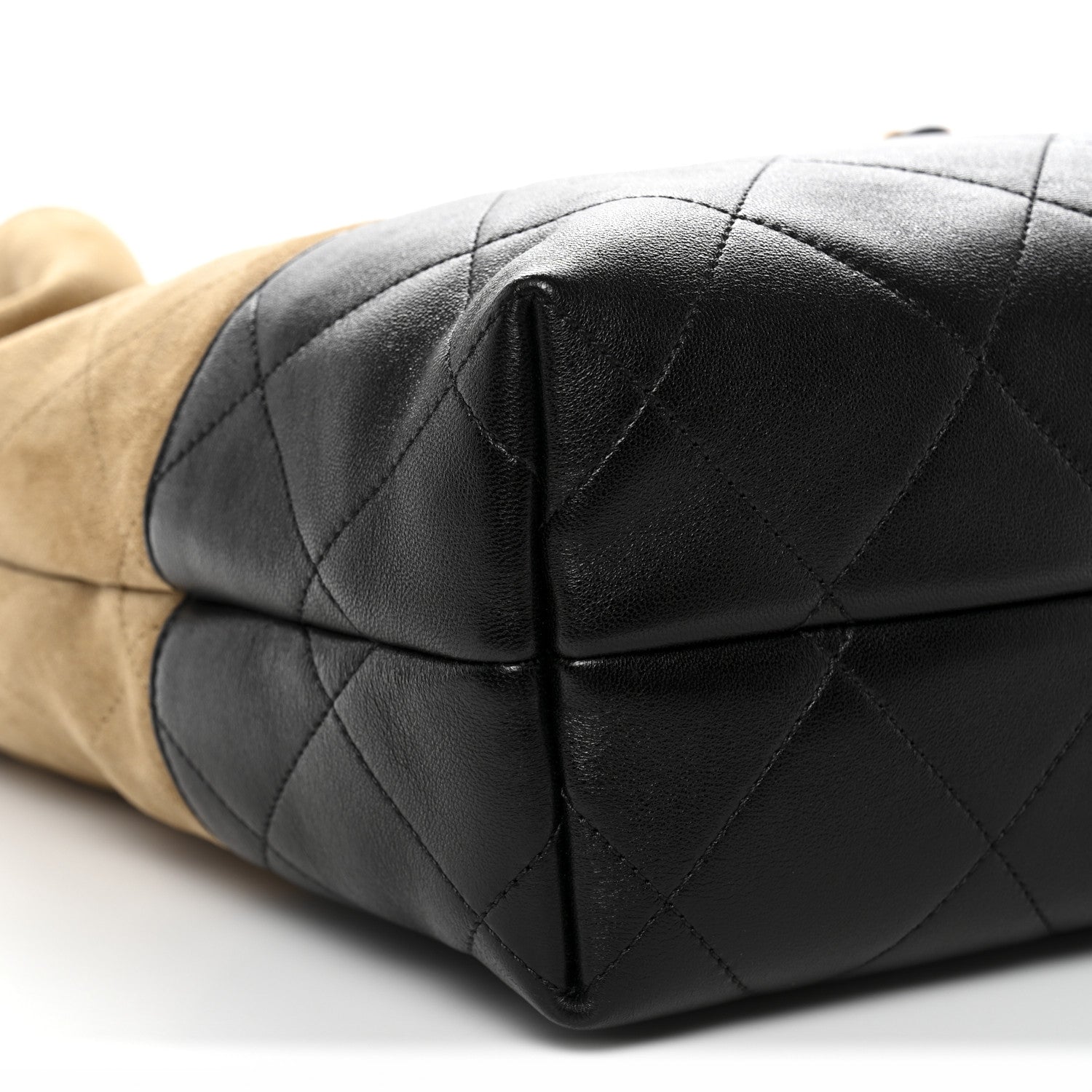 Chanel Suede Calfskin Shiny Lambskin Quilted Coco Base Shopping Bag Beige Black 9 of 11