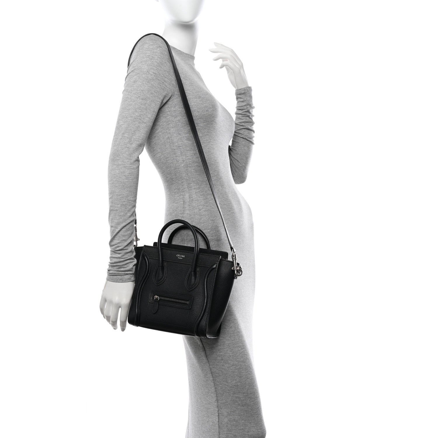 Celine Drummed Calfskin Nano Luggage Black 2 of 11
