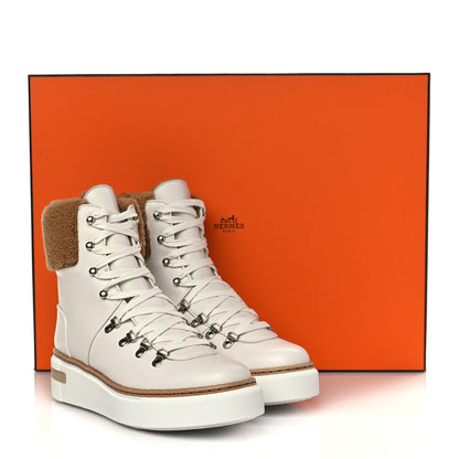 Hermes Calfskin Woolskin Womens Flocon Ankle Boots 38 White Naturel 10 of 10