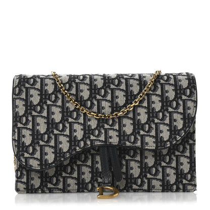 Christian Dior Oblique Saddle Chain Pouch Blue 1 of 10