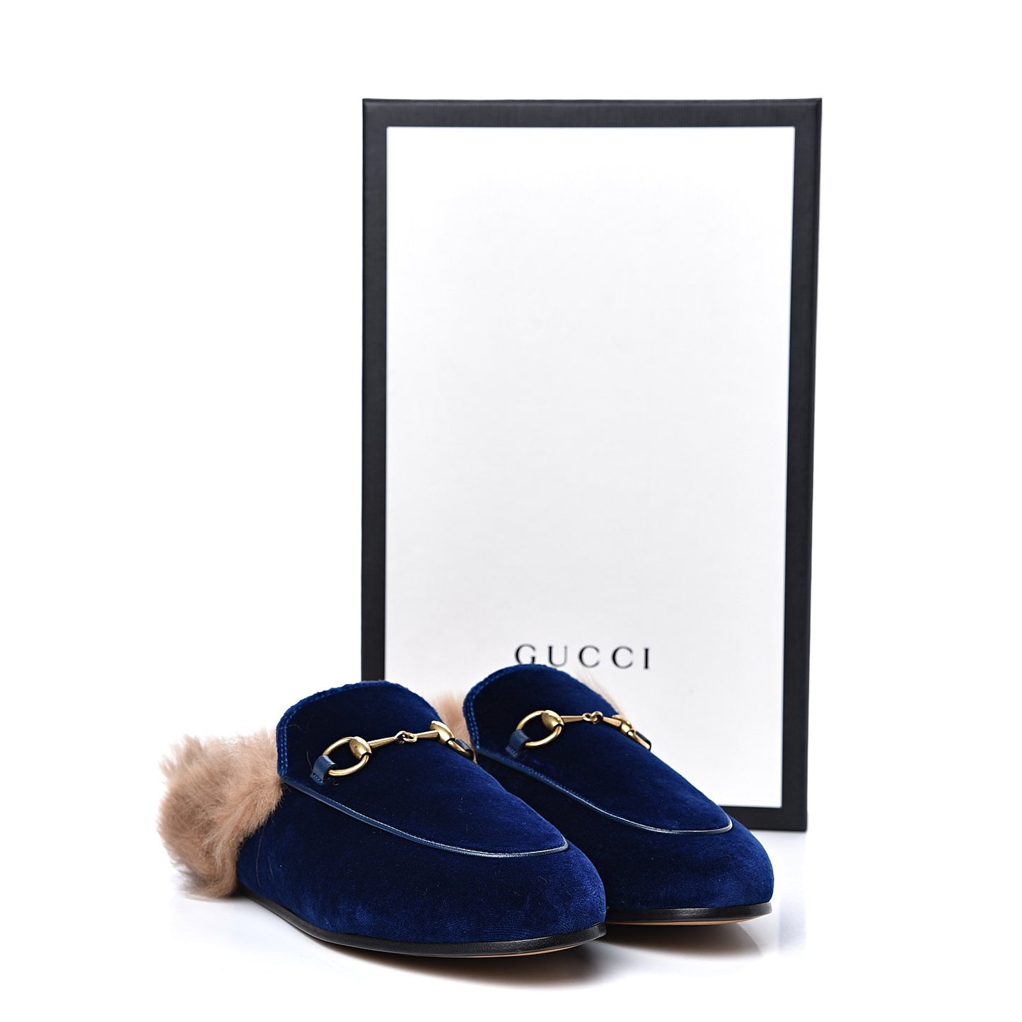 Velvet Fur Womens Princetown Slippers 36.5 Cobalt Blue