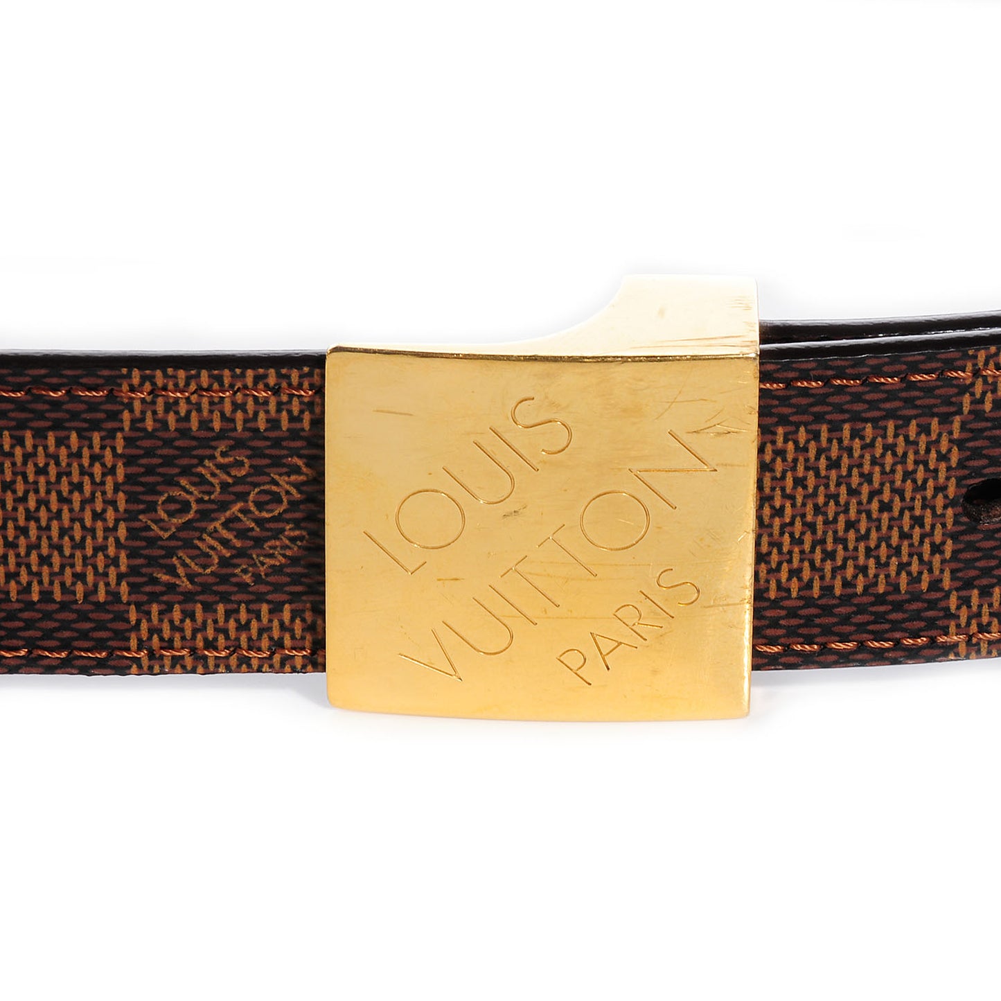 Damier Ebene LV Paris Buckle Belt 85 34 Gold