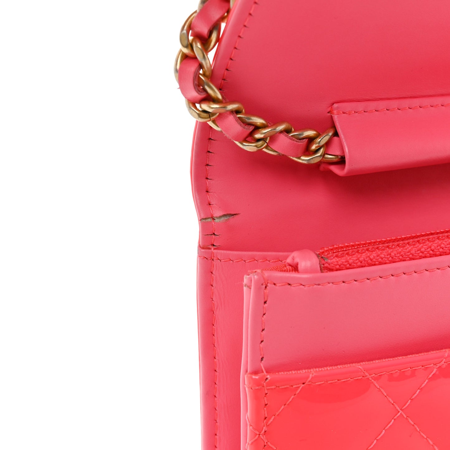 Patent Calfskin Quilted Boy Wallet On Chain WOC Pink