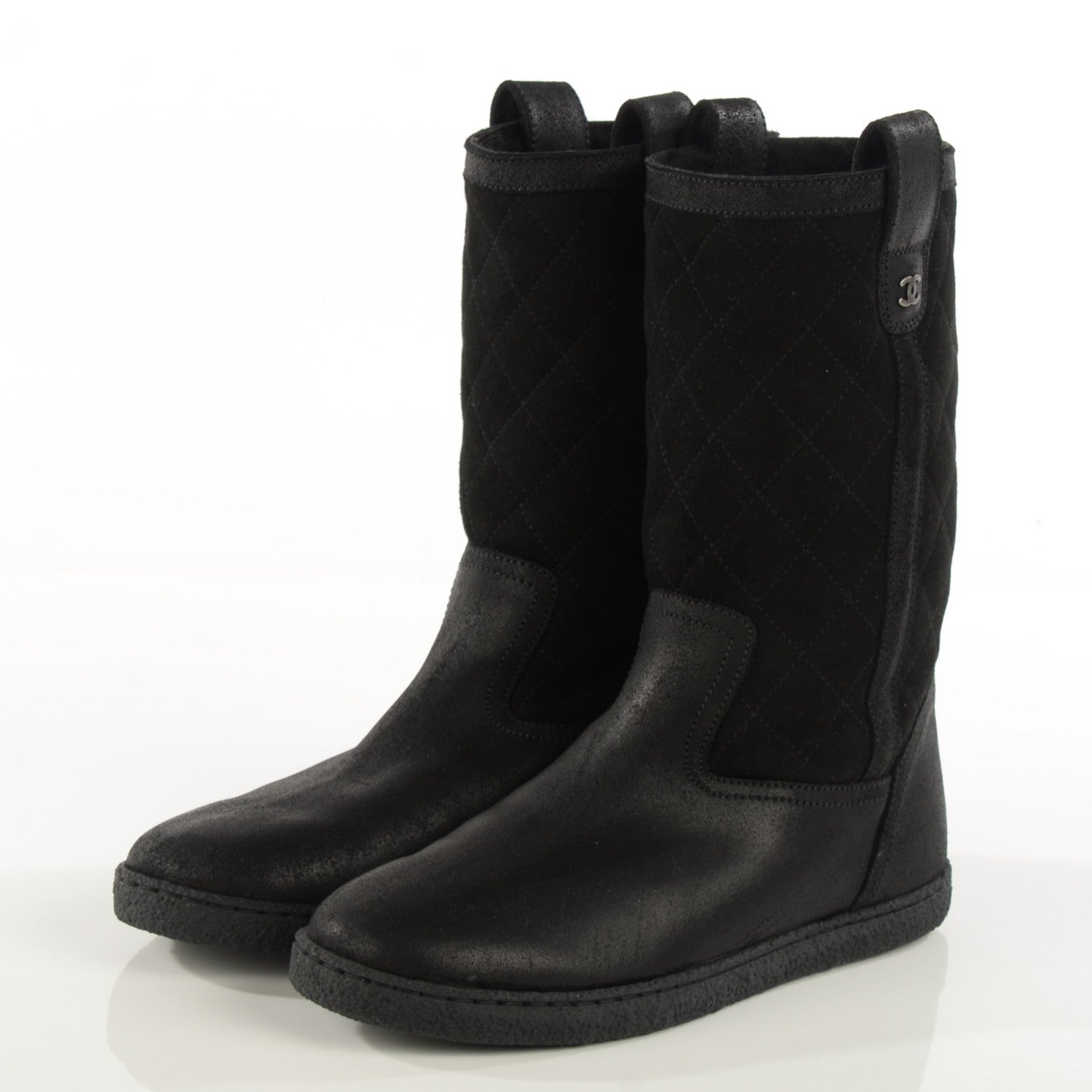 Chanel Suede Quilted High Boots 36.5 Black 3 of 8