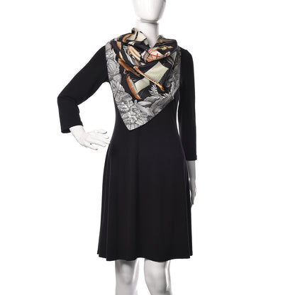 Hermes Silk Tous Les Bateaux Du Monde Scarf 90 Black Gris Marron 2 of 5