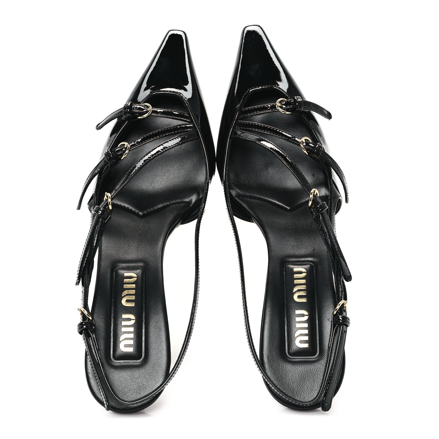 Miu Miu Metallic Buckle 55mm Slingback Pumps Silver 36 Black 2 of 10