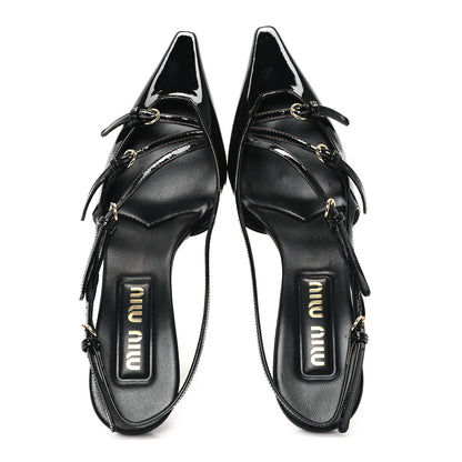 Miu Miu Metallic Buckle 55mm Slingback Pumps Silver 36 Black 2 of 10