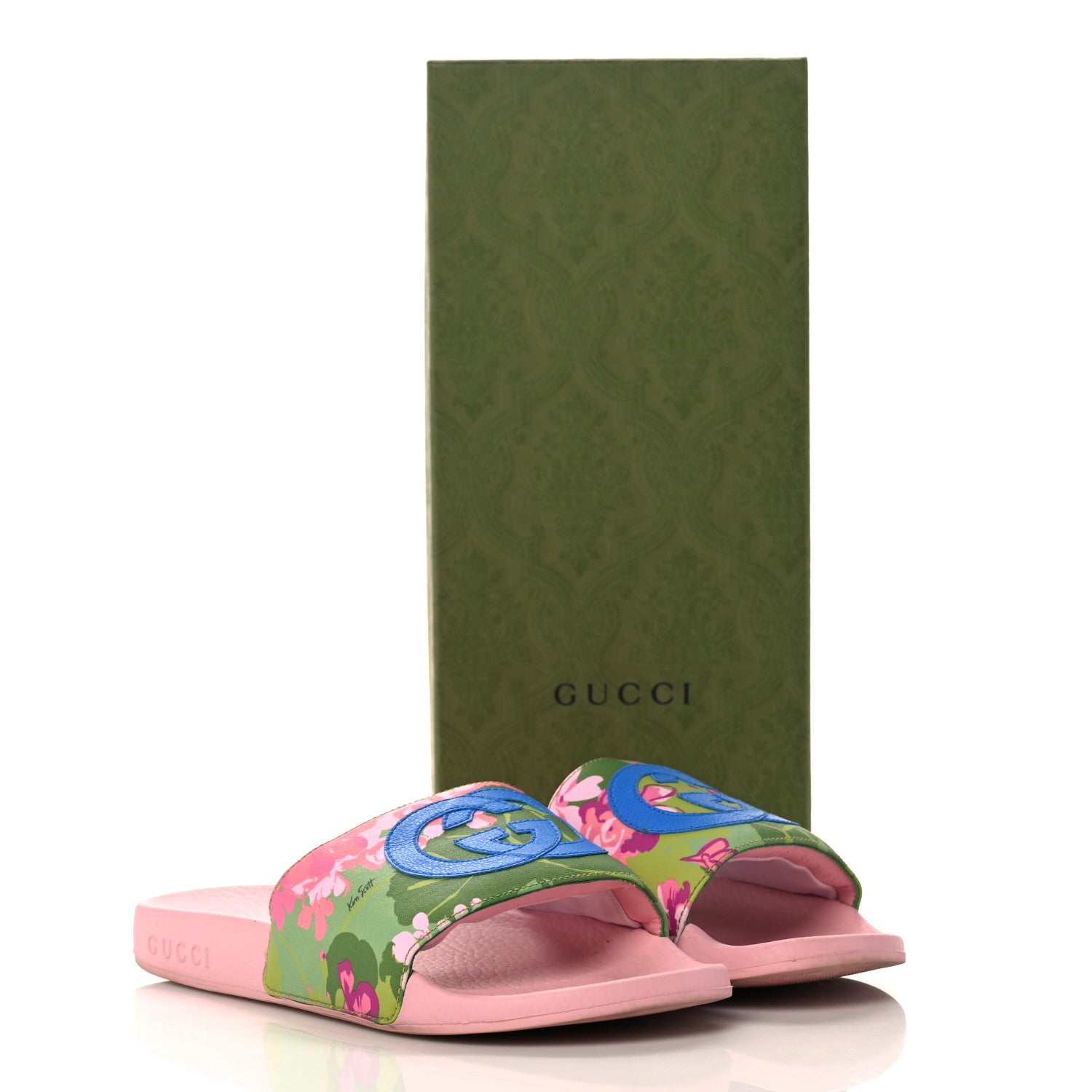 Gucci X KEN SCOTT Rubber Infinity Zia Interlocking G Womens Pool Slide Sandals 36 Green Lilac Bright Splash 7 of 7