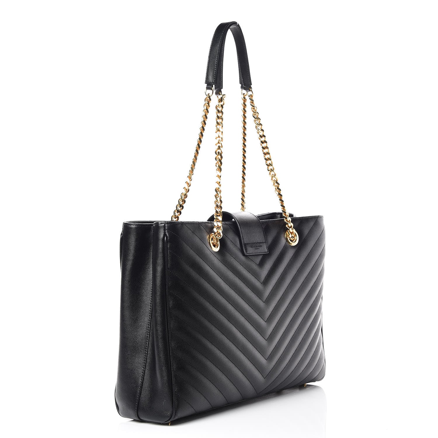 Saint Laurent Grain De Poudre Matelasse Chevron Monogram Shopping Bag Black 3 of 10
