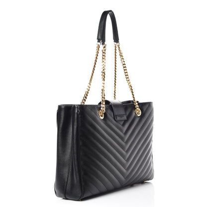 Saint Laurent Grain De Poudre Matelasse Chevron Monogram Shopping Bag Black 3 of 10