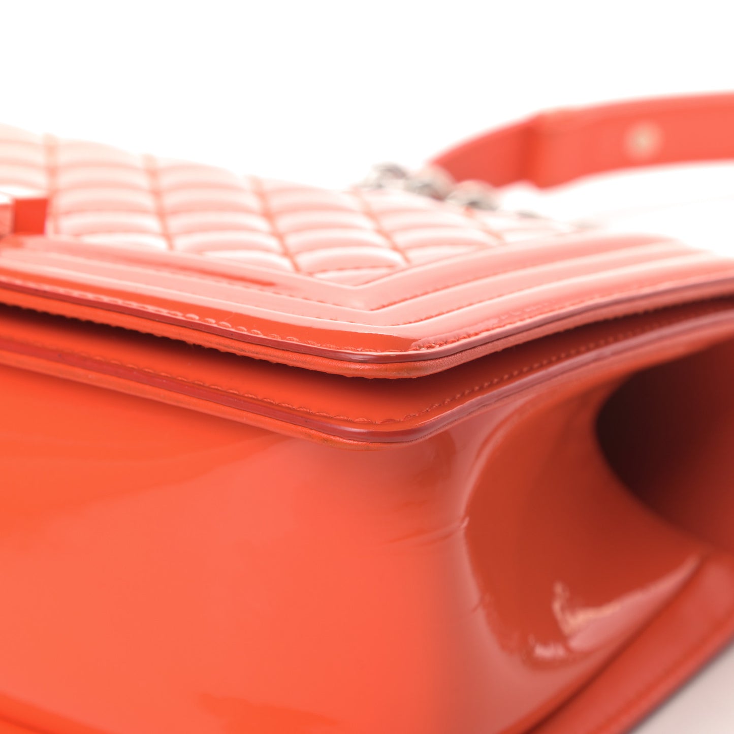 Patent Calfskin Quilted Medium Plexiglass Boy Flap Orange