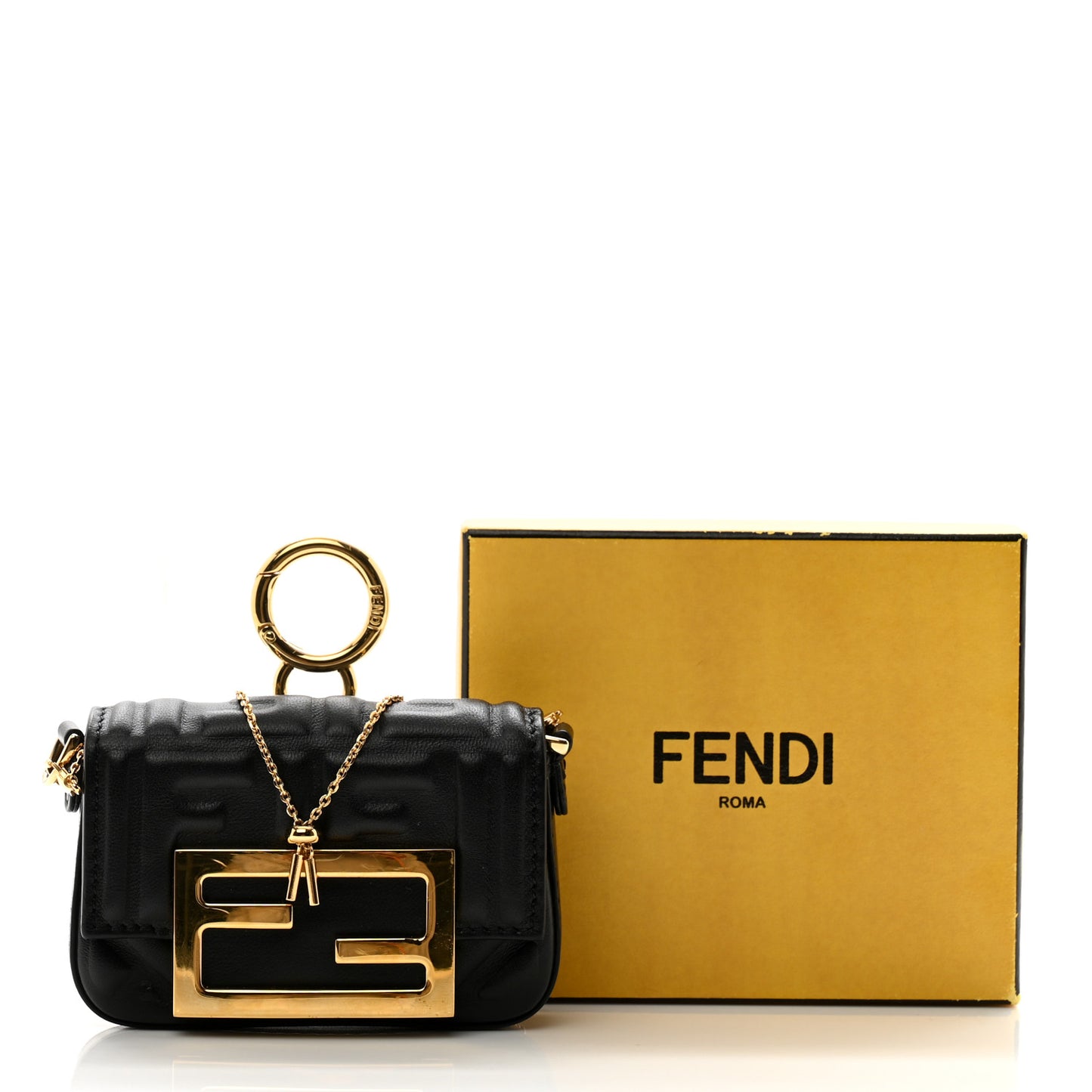 Nappa Matisse FF Embossed Nano Maxi Buckle Baguette Charm Black