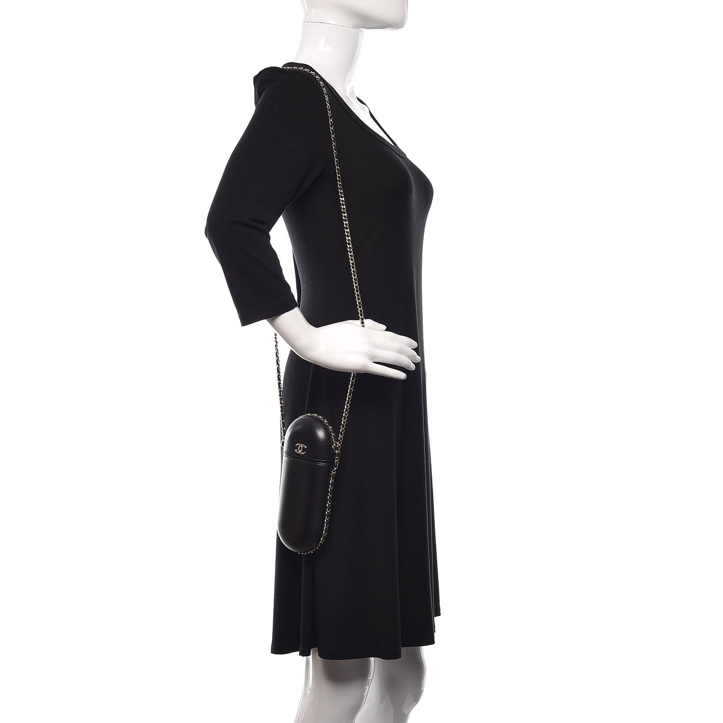 Lambskin Chain Around Phone Holder Black