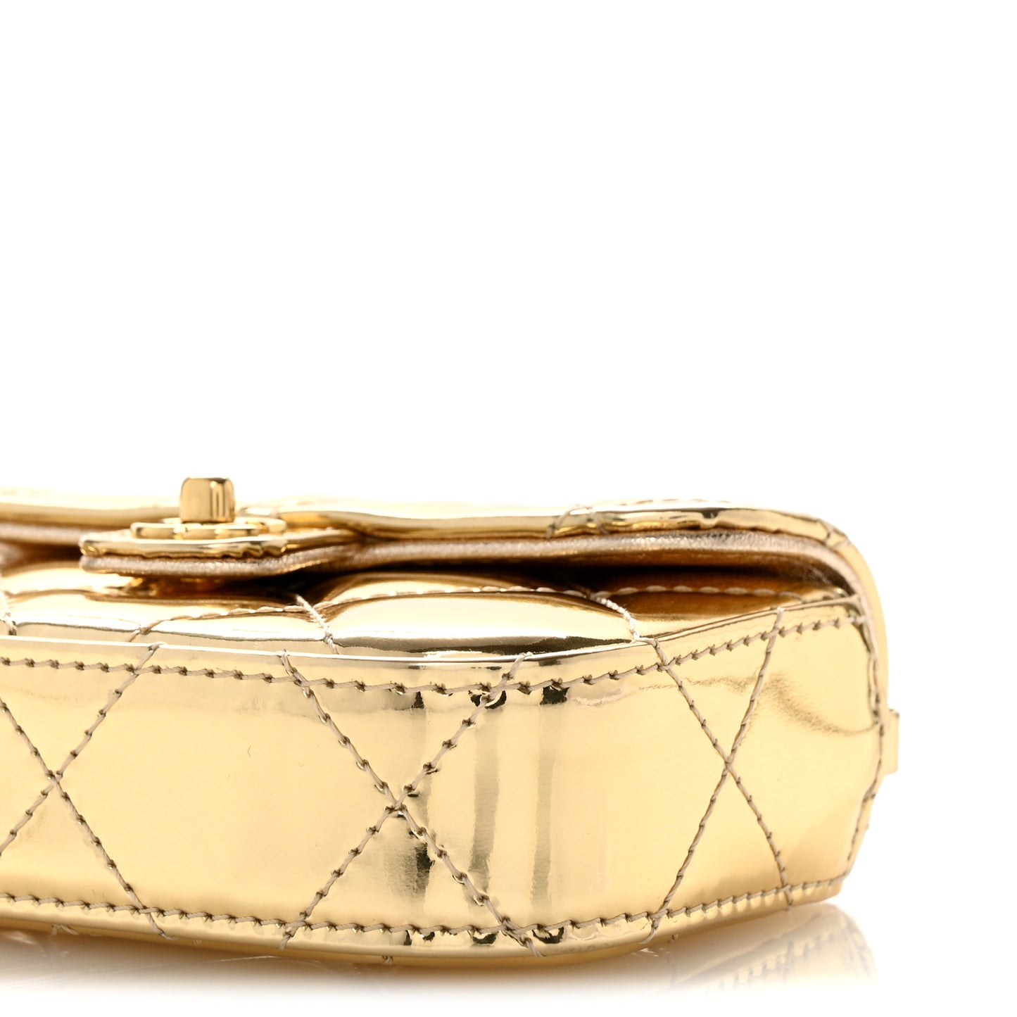 Metallic Mirror Calfskin Micro Top Handle Clutch With Chain Gold