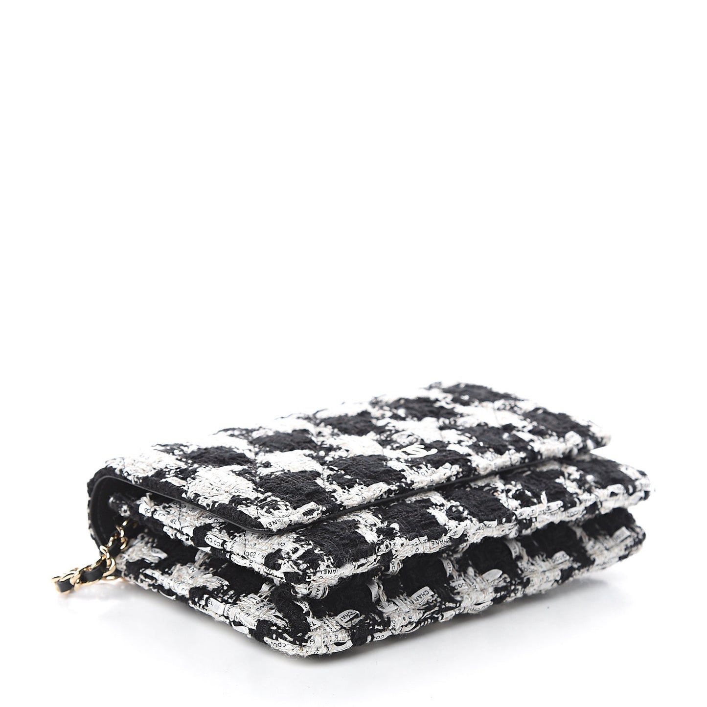 Tweed Quilted Wallet On Chain WOC Black Ecru White