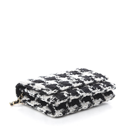 Chanel Tweed Quilted Wallet On Chain WOC Black Ecru White 3 of 10