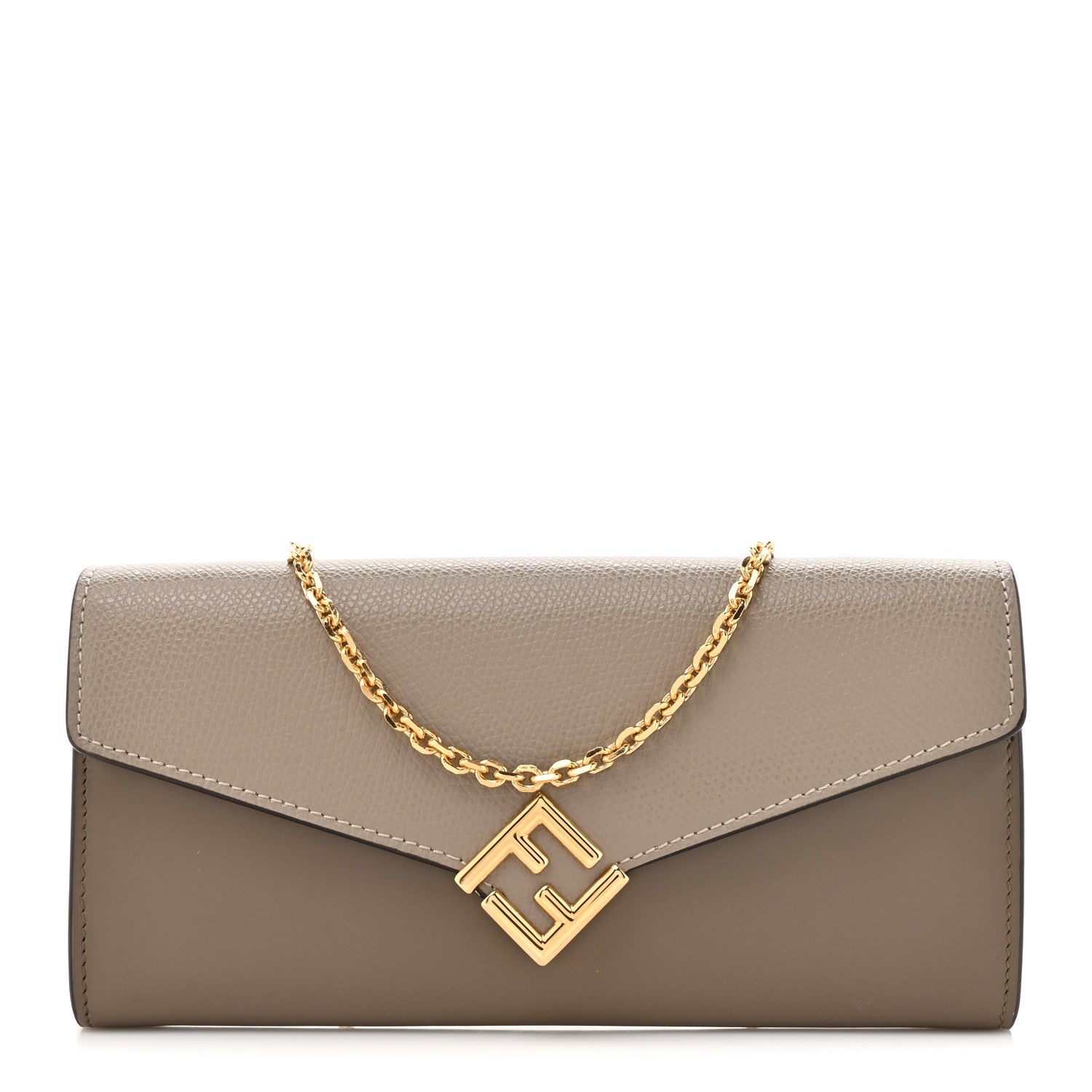 Fendi Vitello King Cruise FF Diamonds Continental Envelope Wallet On Chain Truffle Dove 1 of 10