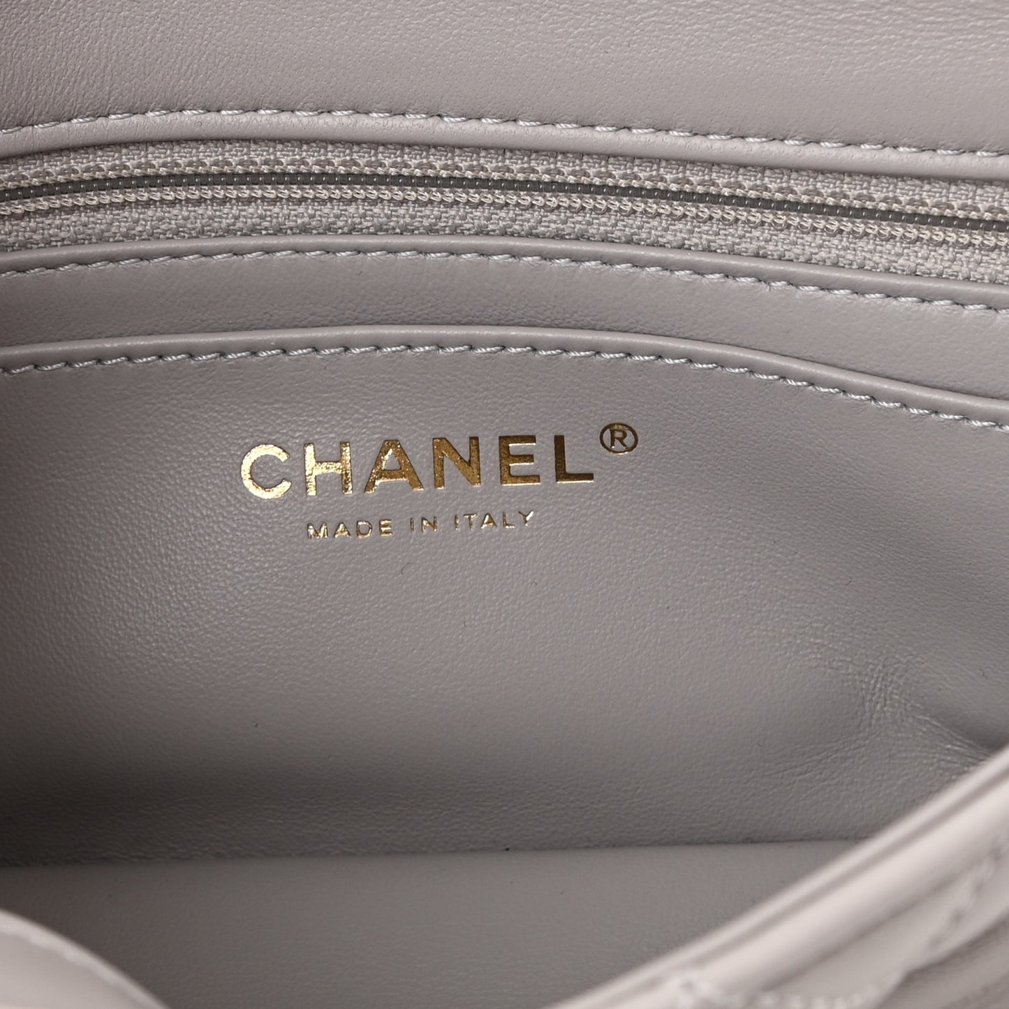 Lambskin Quilted Mini Rectangular Pearl Crush Flap Grey