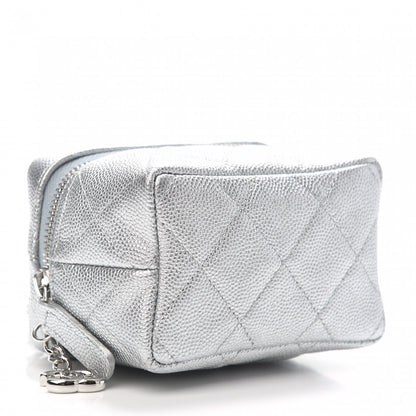 Chanel Metallic Caviar Quilted Mini Top Handle Vanity With Chain Silver 4 of 10