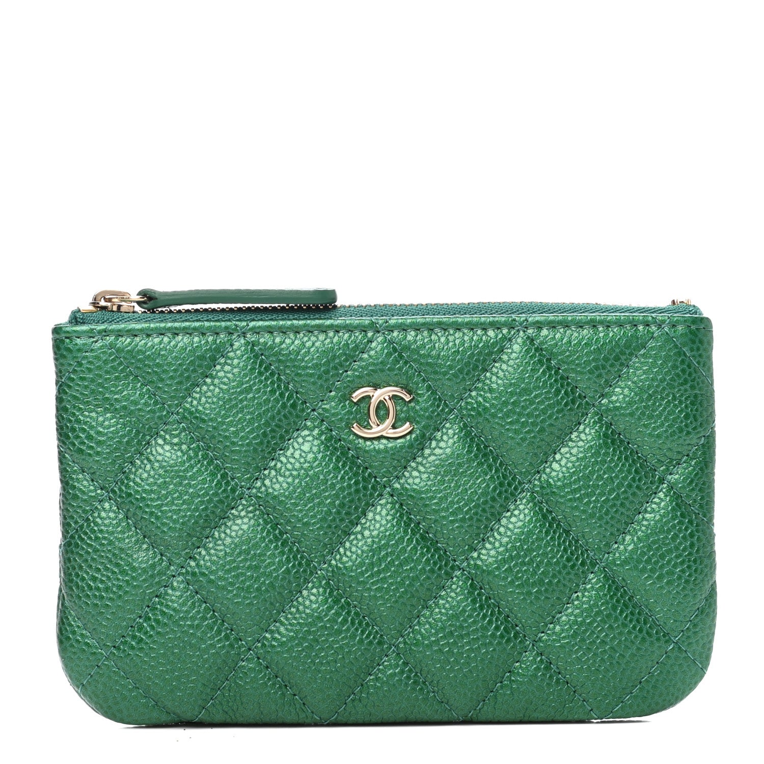 Chanel Metallic Caviar Quilted Small Cosmetic Case Green 1 of 8
