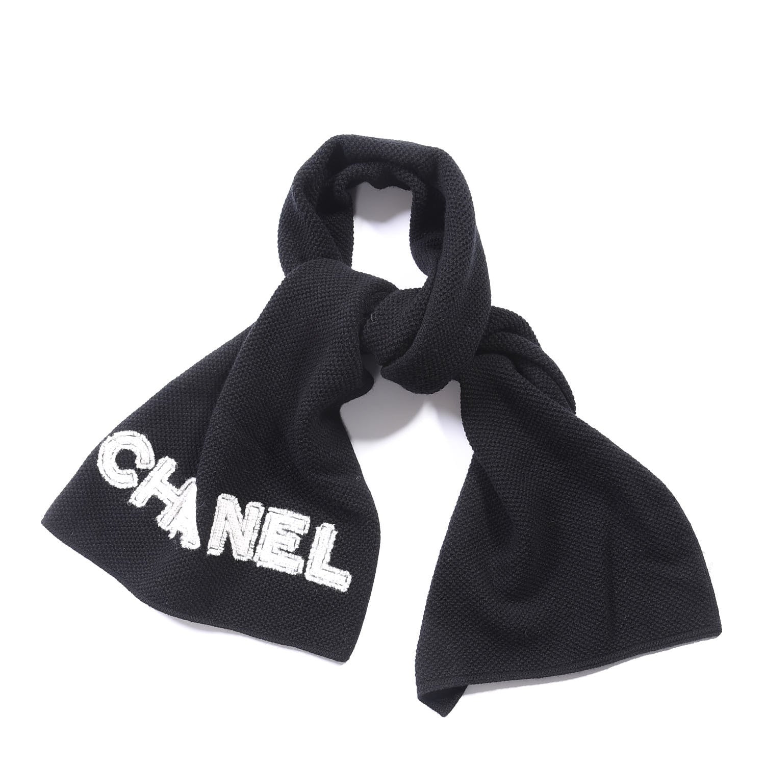 Chanel Cashmere CC Scarf Black White 1 of 3
