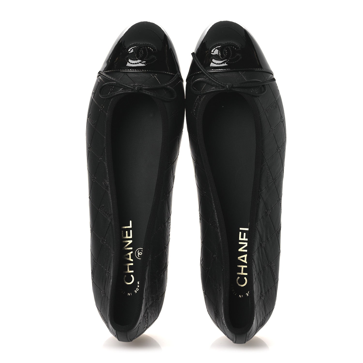 Chanel Printed Lambskin Patent Cap Toe Ballerina Flats 42 Black 2 of 11