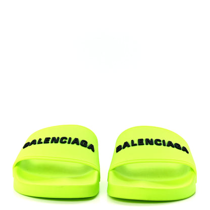 Balenciaga Smooth Rubber Logo Bi-Color Womens Pool Slide Sandals 36 Fluo Yellow Black 2 of 7
