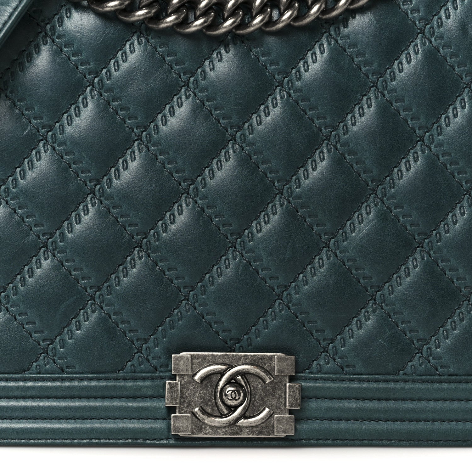 Chanel Calfskin Quilted Double Stitch Large Boy Flap Green 8 of 11