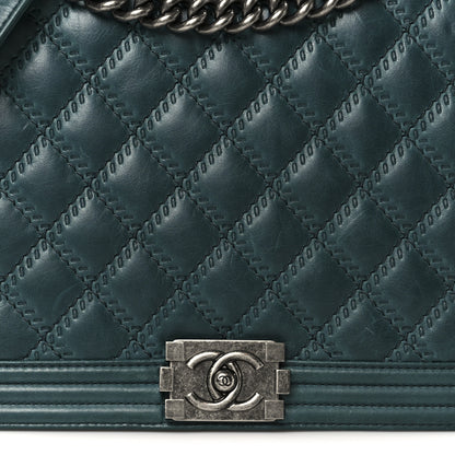 Chanel Calfskin Quilted Double Stitch Large Boy Flap Green 8 of 11
