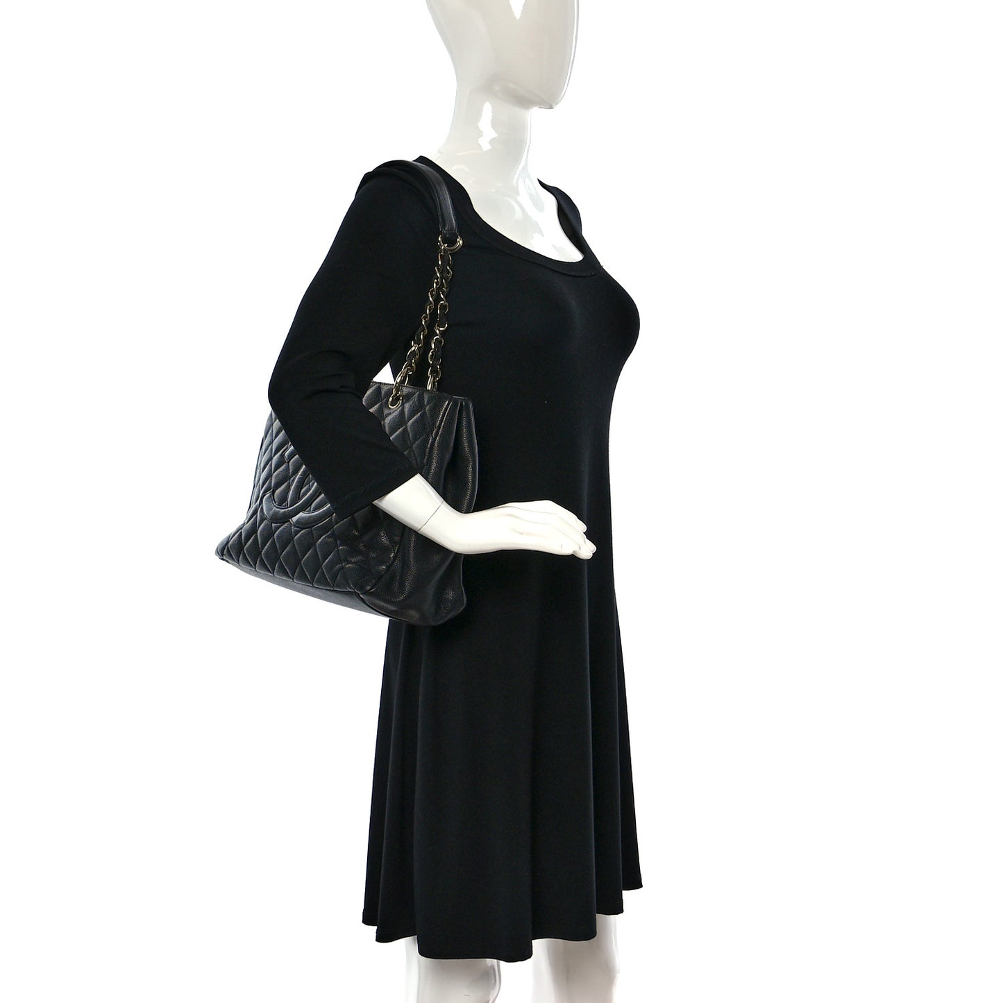 Caviar Quilted Grand Shopping Tote GST Black