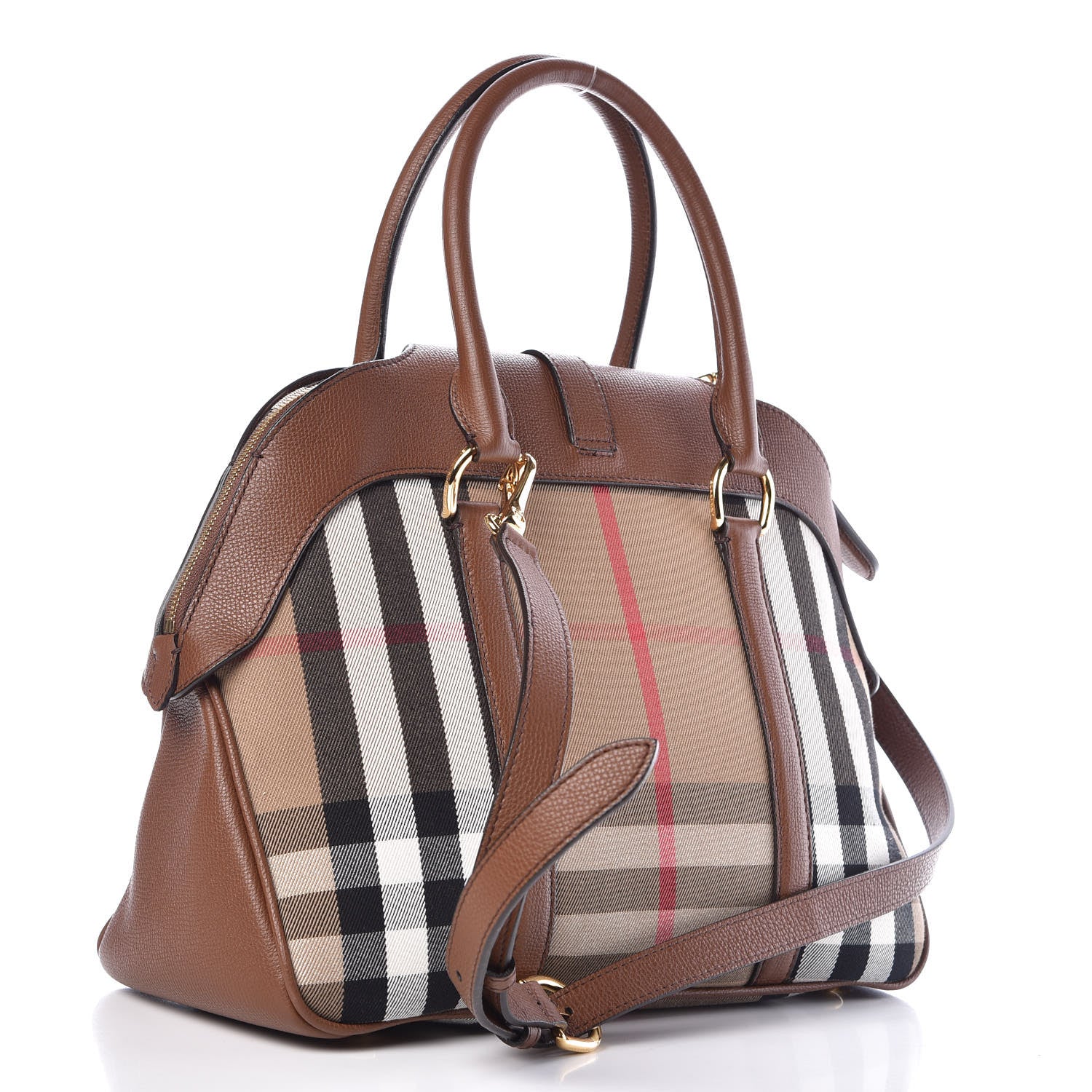 Burberry Derby Calfskin House Check Medium Milverton Satchel Tan 3 of 9