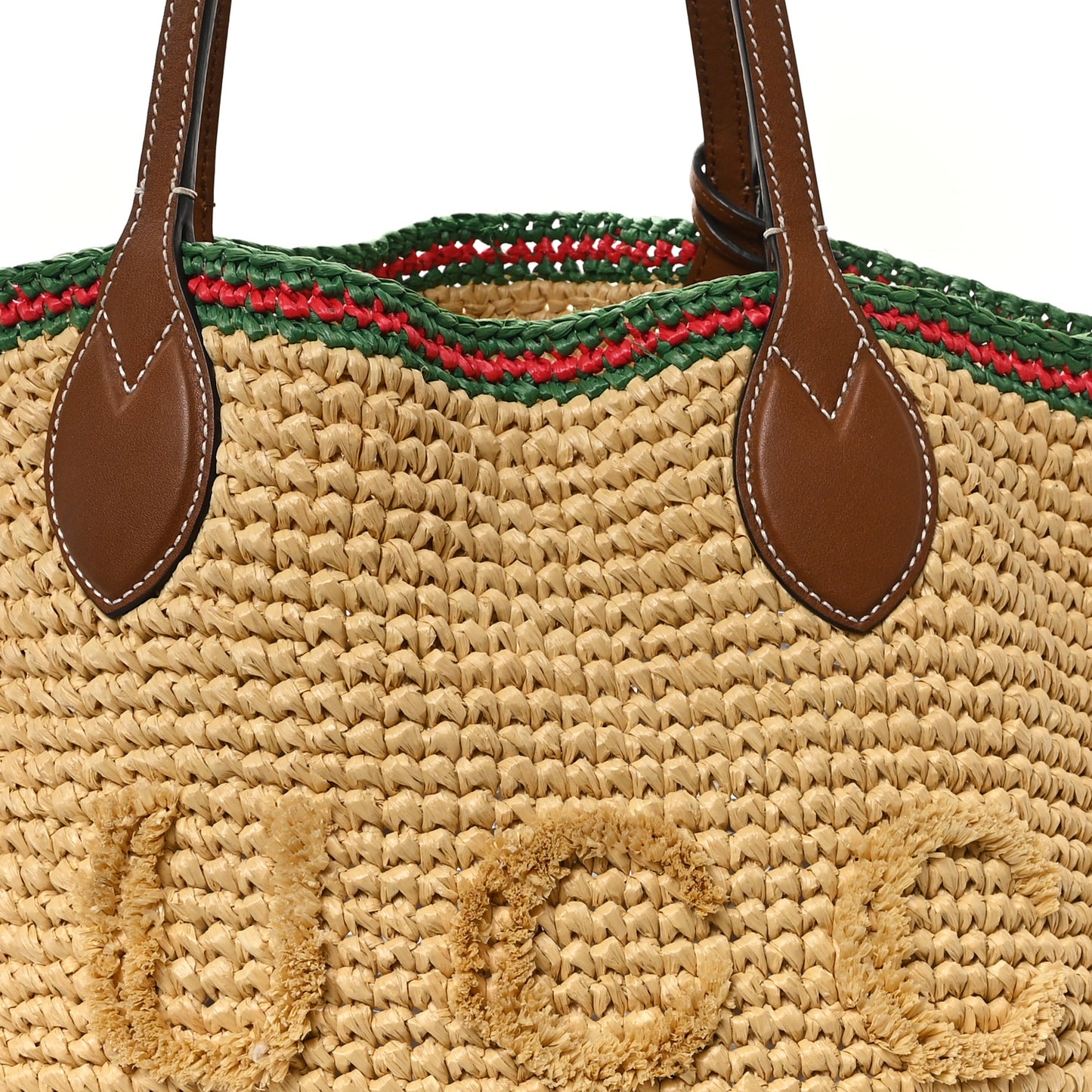 Raffia Woven Web Logo Medium Tote Bag Natural Brown