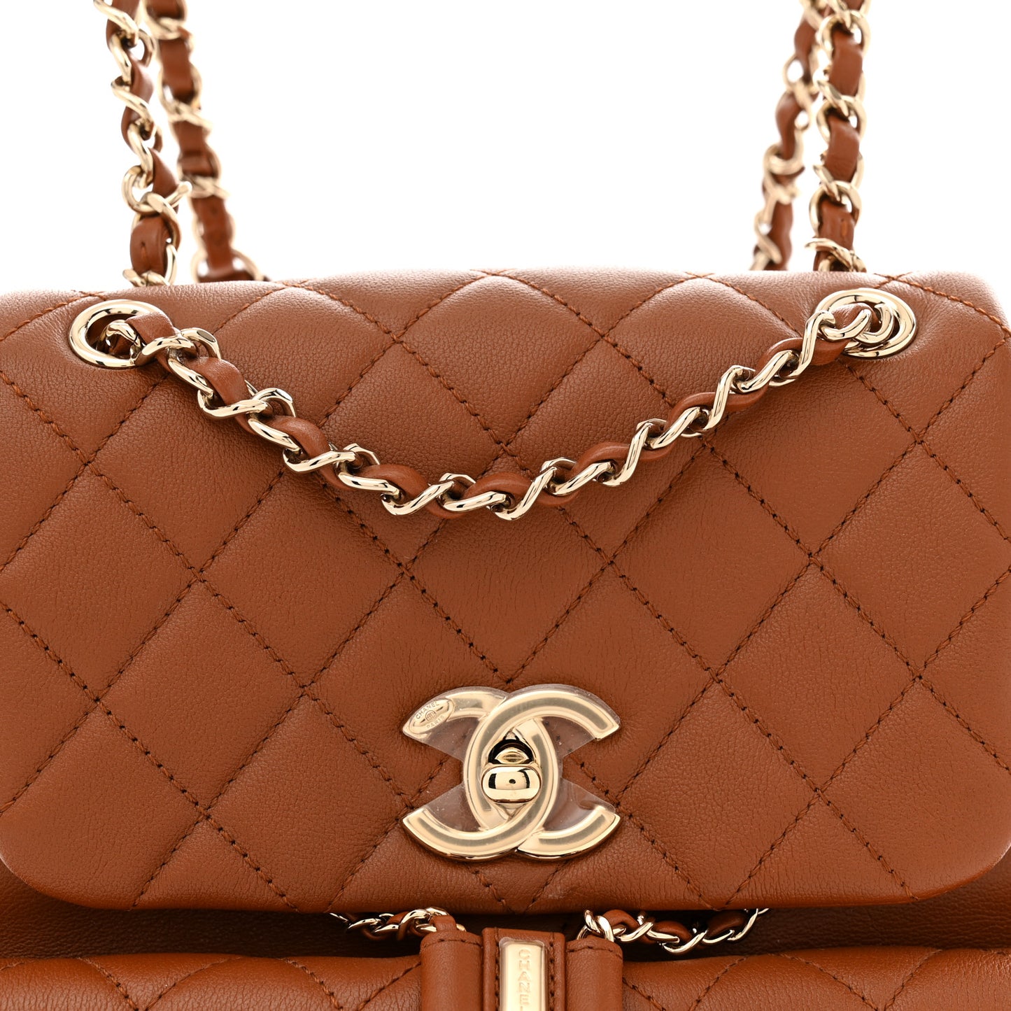 Calfskin Quilted Medium Duma Pockets Drawstring Backpack Light Brown