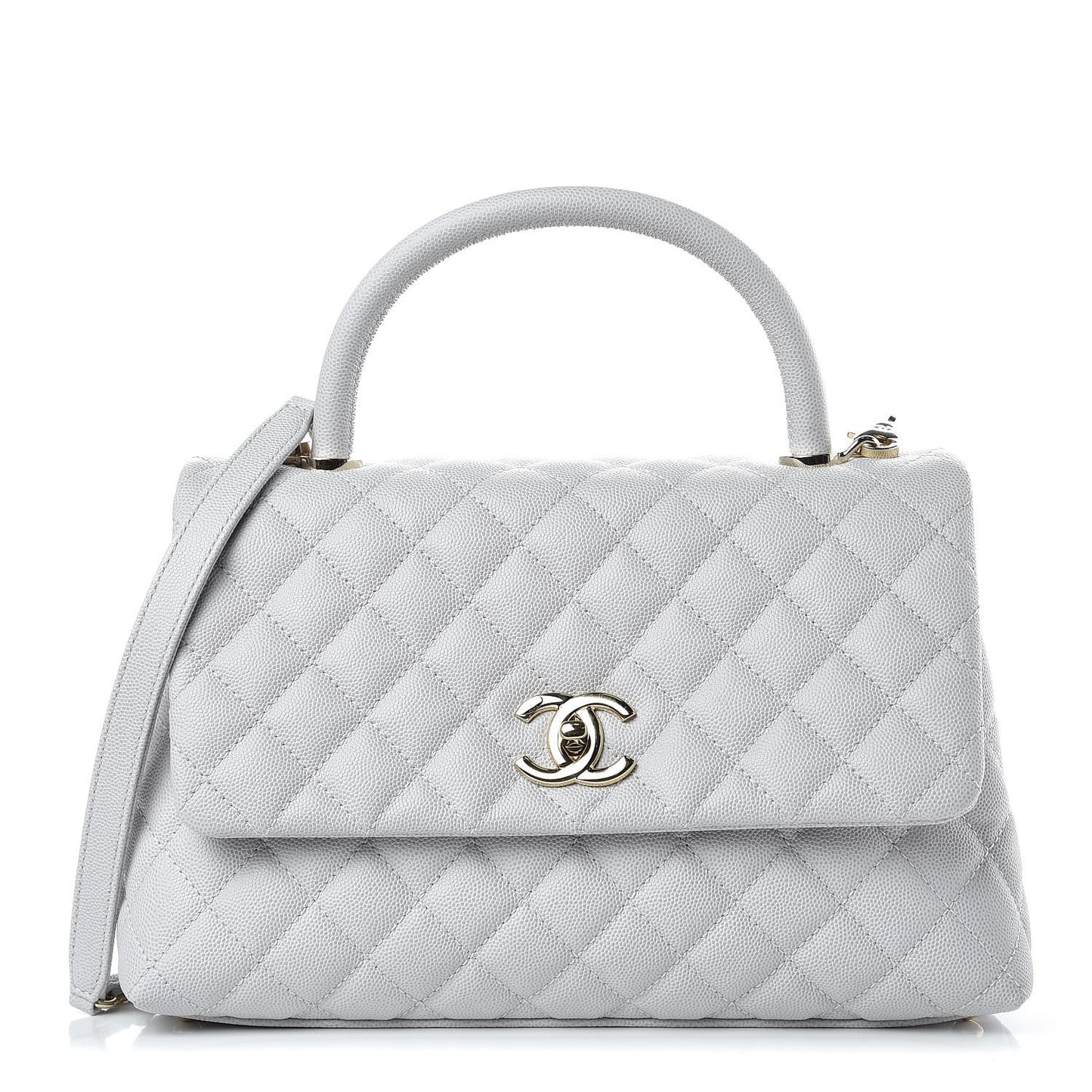 Caviar Quilted Small Coco Handle Flap Light Grey