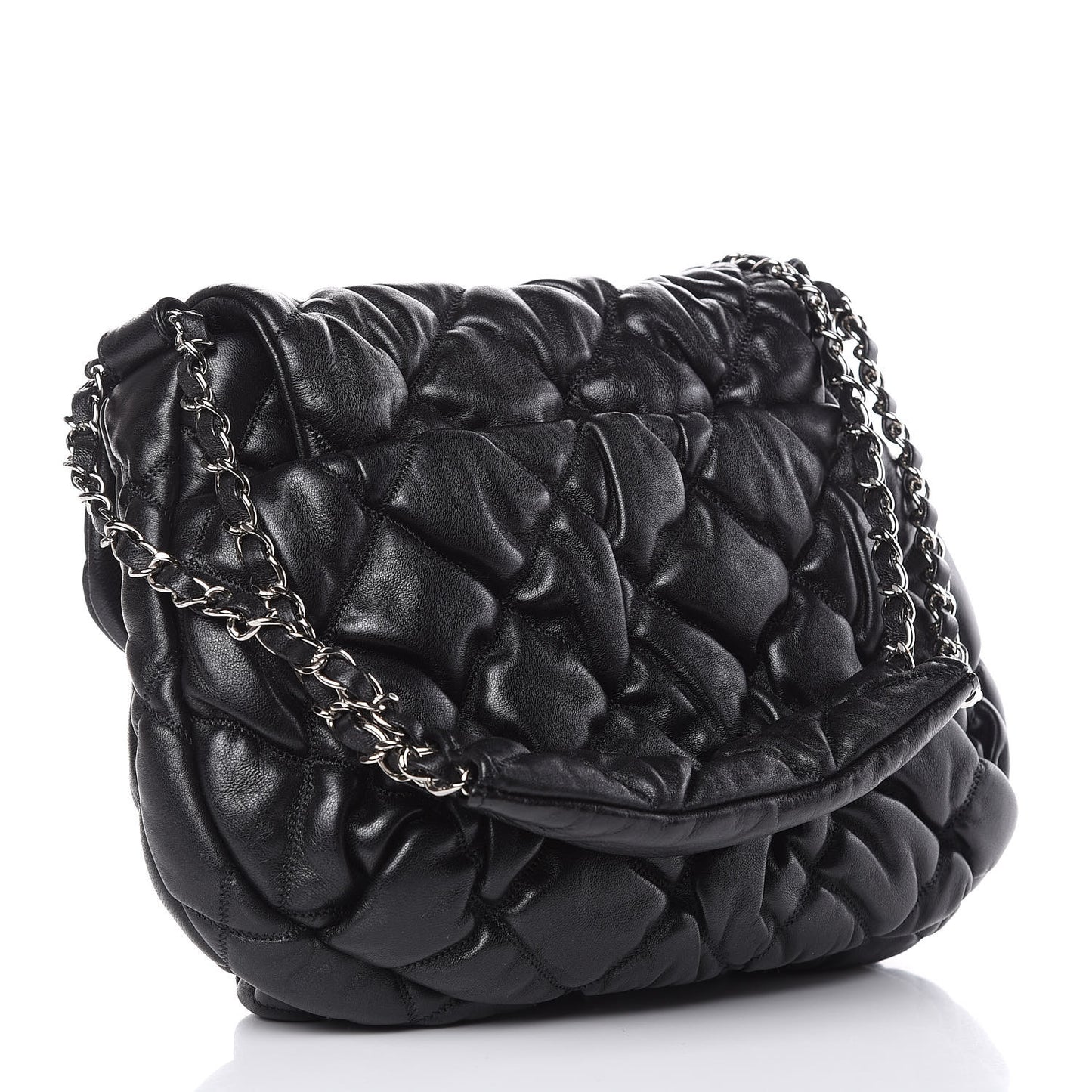 Lambskin Bubble Quilt Flap Bag Black