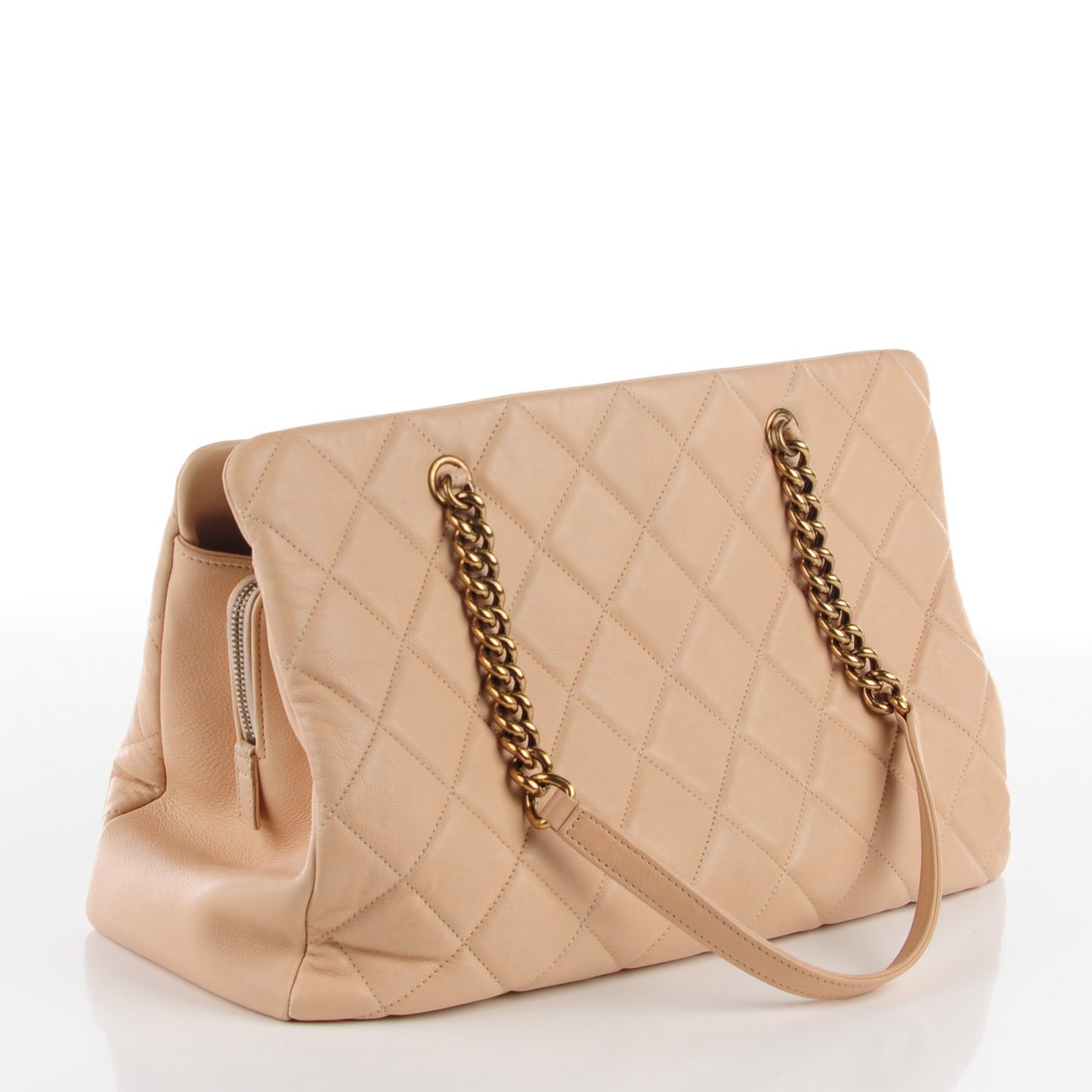 Calfskin Quilted Large CC Crown Tote Beige