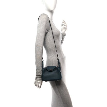 Hermes Taurillon Clemence Mini Lindy 20 Vert Cypress 2 of 14