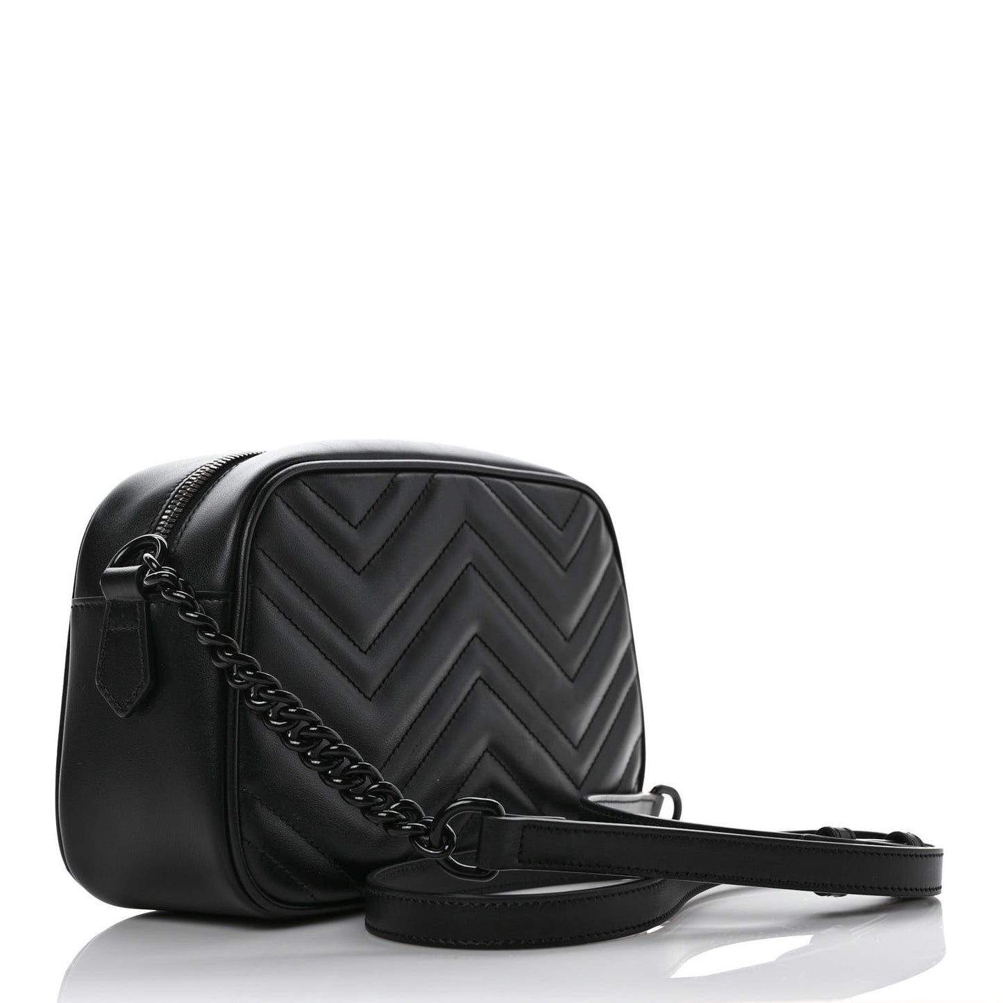 Calfskin Matelasse Monochrome Small GG Marmont Chain Shoulder Bag Black