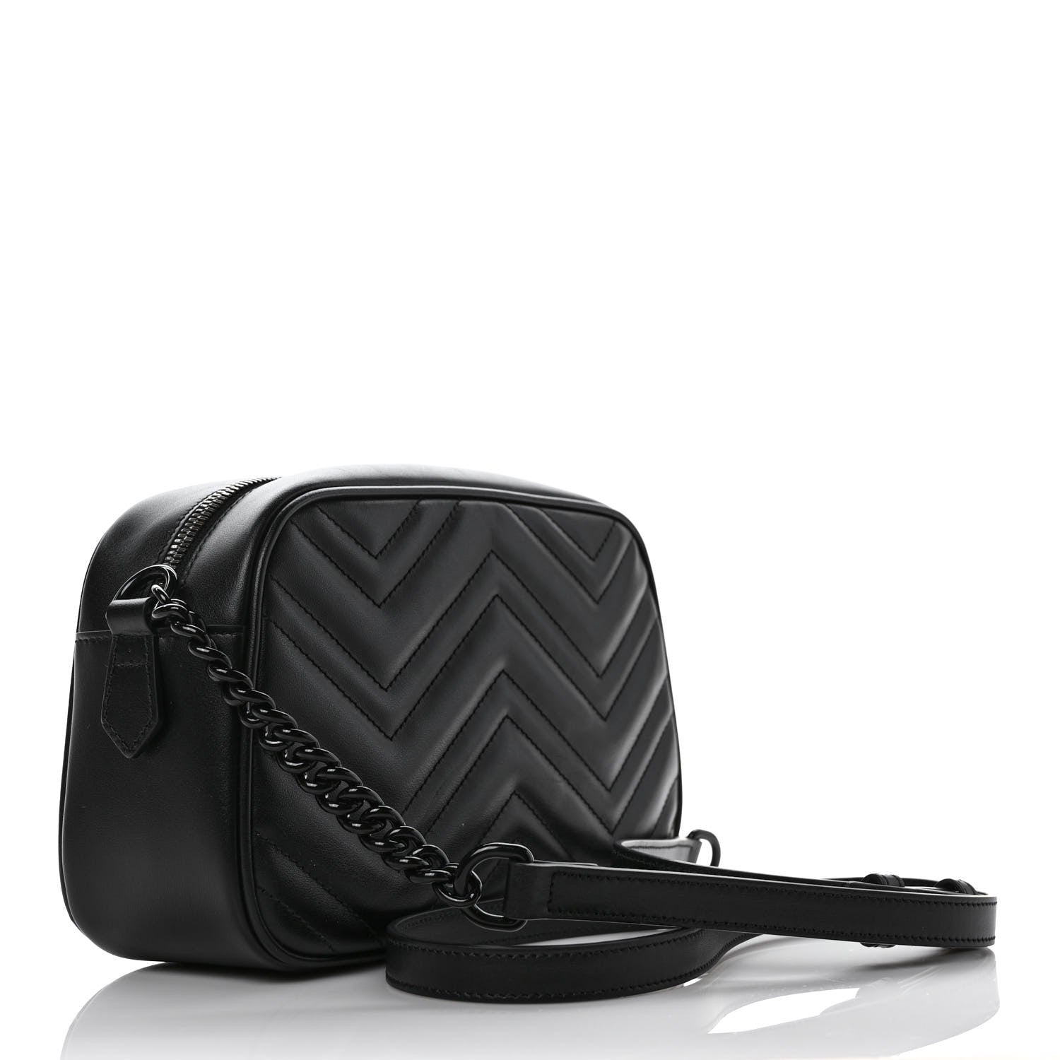 Gucci Calfskin Matelasse Monochrome Small GG Marmont Chain Shoulder Bag Black 3 of 9