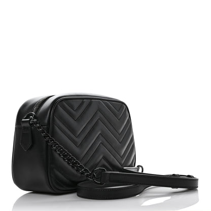 Gucci Calfskin Matelasse Monochrome Small GG Marmont Chain Shoulder Bag Black 3 of 9