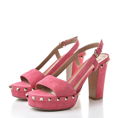 Valentino Garavani Suede Rockstud Slingback 75/105mm Platform Sandals 39.5 Shadow Pink 3 of 12