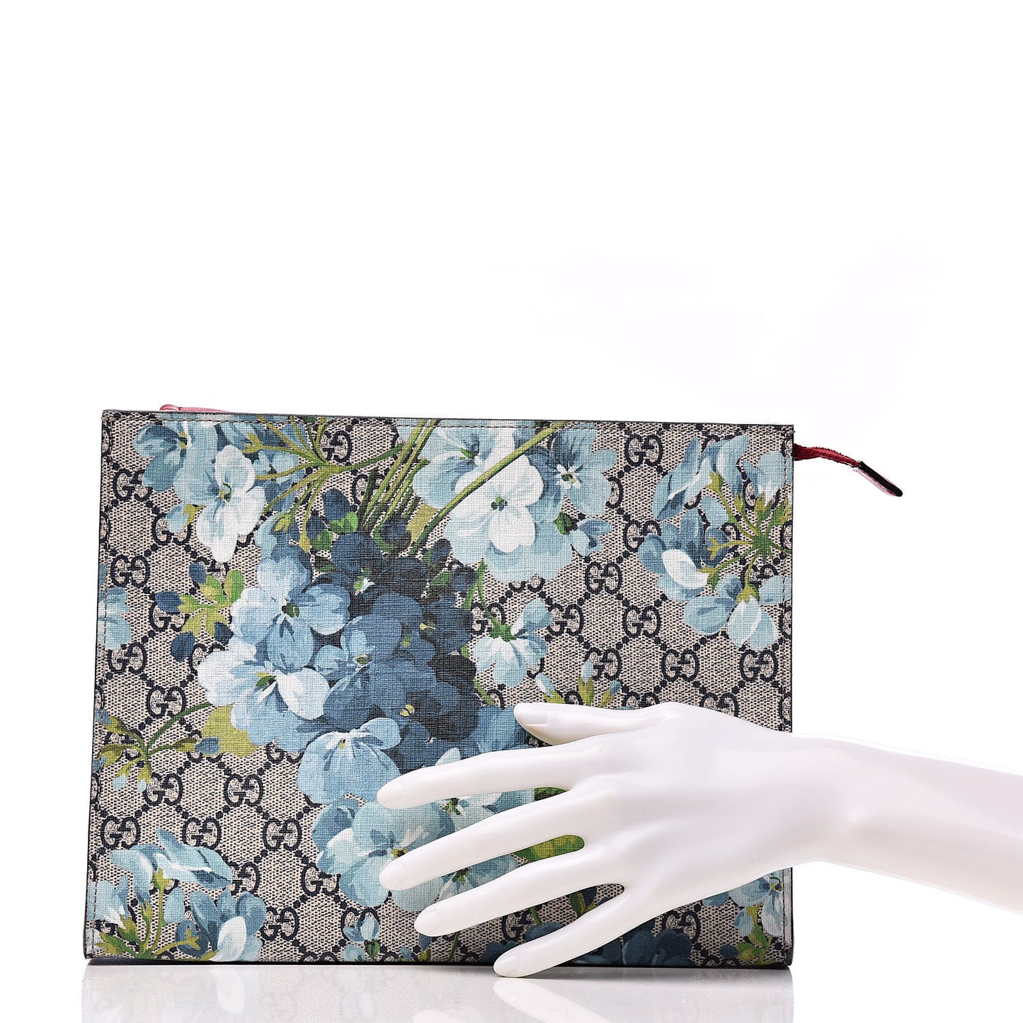 GG Supreme Monogram Blooms Large Cosmetic Case Beige Blue Navy Hibiscus Red
