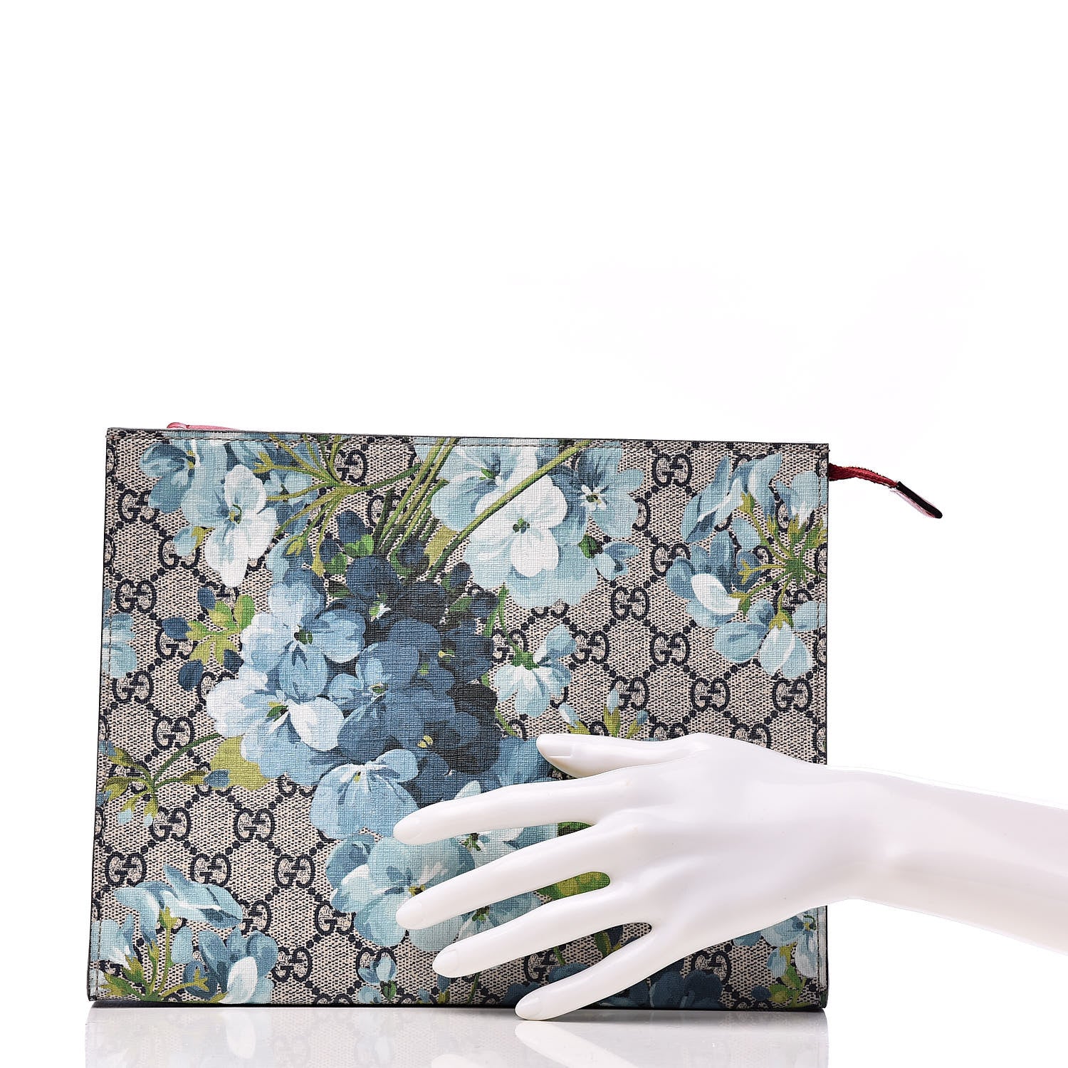 Gucci GG Supreme Monogram Blooms Large Cosmetic Case Beige Blue Navy Hibiscus Red 2 of 8