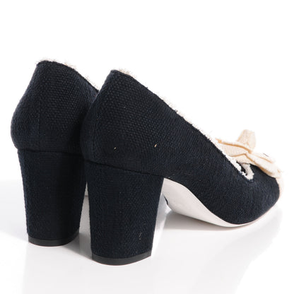 Chanel Tweed Escarpins Camellia CC Pumps 41 Navy White 4 of 7