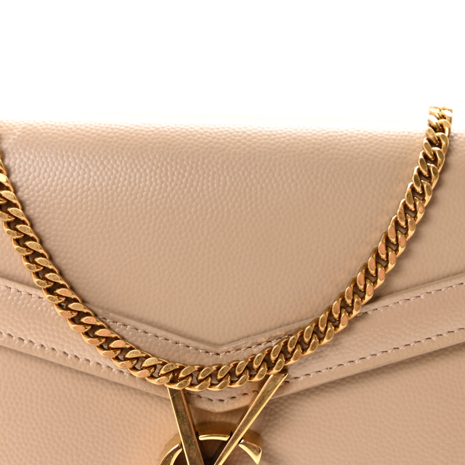 Saint Laurent Grain De Poudre Monogram Cassandra Chain Wallet Dark Beige 7 of 9