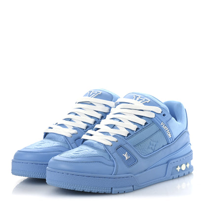Louis Vuitton Calfskin Embossed Monogram Mens LV Trainer Sneakers 6 Blue 4 of 10