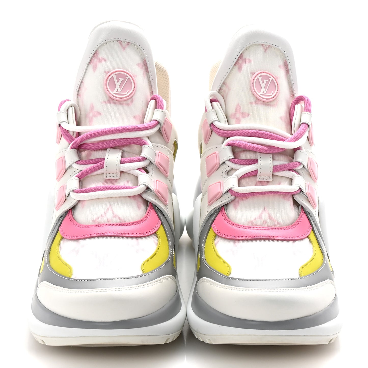 Calfskin Technical Nylon LV Archlight Sneakers 39 White Pink Yellow