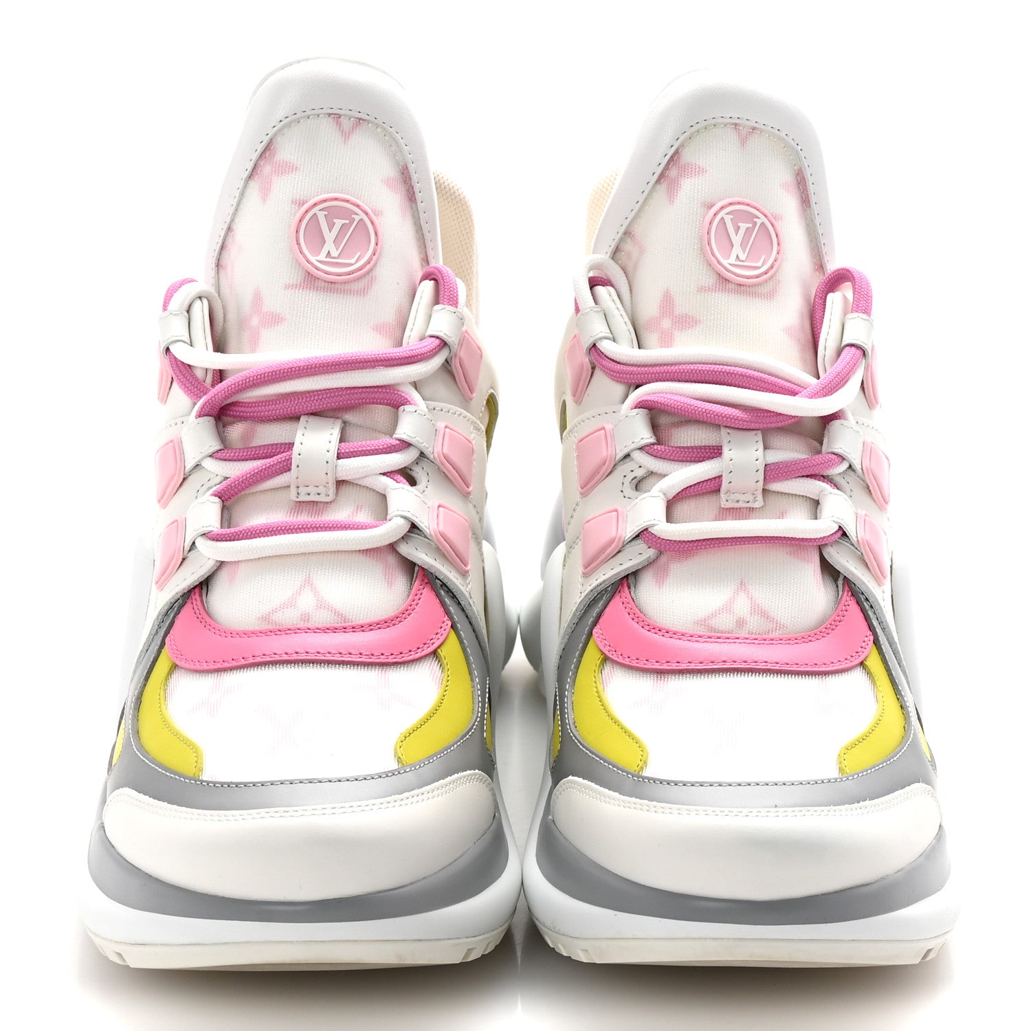 Louis Vuitton Calfskin Technical Nylon LV Archlight Sneakers 39 White Pink Yellow 3 of 10